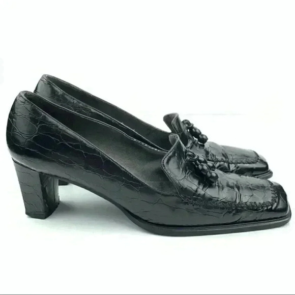 Stuart Weitzman heel 7 AA black leather square toe - Picture 1 of 13